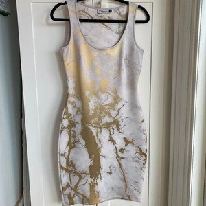 NUVANGO Gold Marble Bodycon Dress Size Small - Excellent Like New Condition